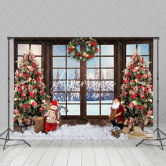 Aperturee - Aperturee Winter Nature Forest Scene Window Christmas Backdrop