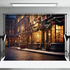 Aperturee - Aperturee Winter Night City Street Festive Light Snow Backdrop