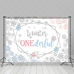 Aperturee - Aperturee Winter One Derland Pink Blue Gender Reveal Backdrop