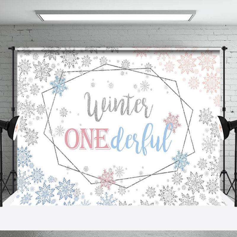 Aperturee - Aperturee Winter One Derland Pink Blue Gender Reveal Backdrop