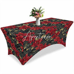 Aperturee - Aperturee Winter Poinsettia Flowers Sweet Stretch Table Cover