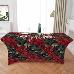 Aperturee - Aperturee Winter Poinsettia Flowers Sweet Stretch Table Cover