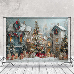 Aperturee - Aperturee Winter Retro House Gift Xmas Tree Christmas Backdrop