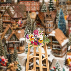 Aperturee - Aperturee Winter Retro Wooden Town Christmas Vibe Backdrop