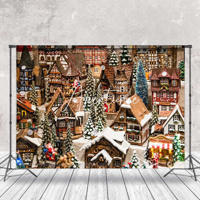 Aperturee - Aperturee Winter Retro Wooden Town Christmas Vibe Backdrop