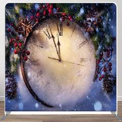 Aperturee - Aperturee Winter Snow Cedar Clock New Year Backdrop Cover