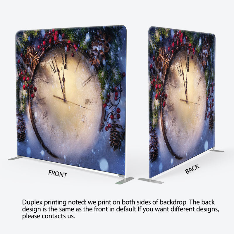 Aperturee - Aperturee Winter Snow Cedar Clock New Year Backdrop Cover