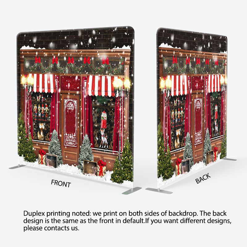 Aperturee - Aperturee Winter Snow Street Christmas Toy Shop Backdrop Cover