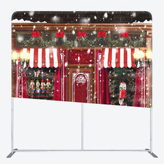 Aperturee - Aperturee Winter Snow Street Christmas Toy Shop Backdrop Cover