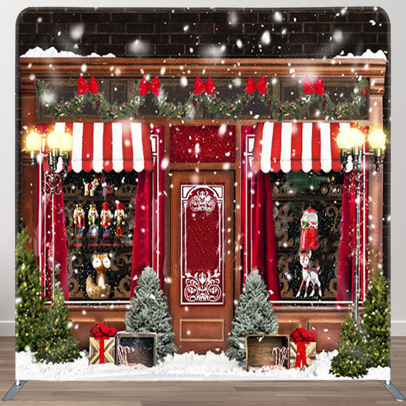 Aperturee - Aperturee Winter Snow Street Christmas Toy Shop Backdrop Cover