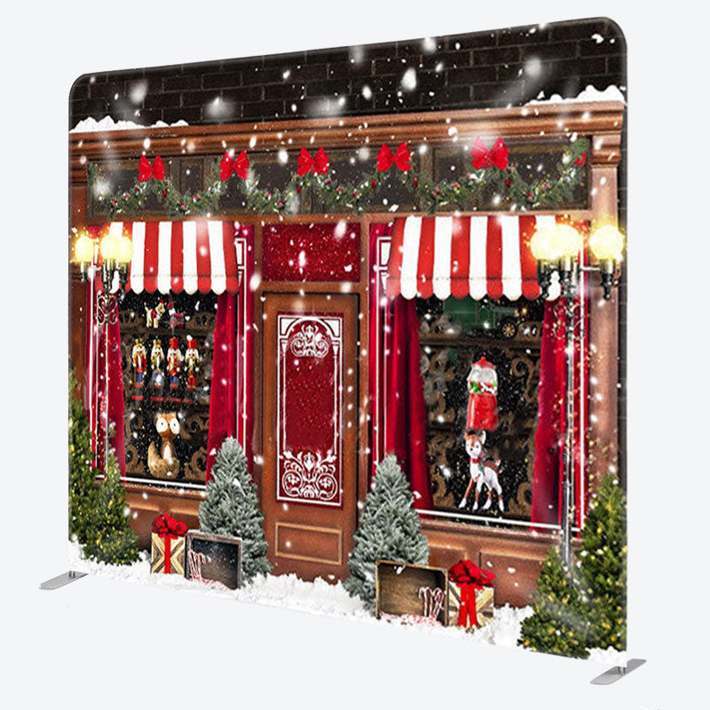 Aperturee - Aperturee Winter Snow Street Christmas Toy Shop Backdrop Cover