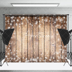 Aperturee - Aperturee Winter Snowflake Brown Wood Christmas Vibe Backdrop