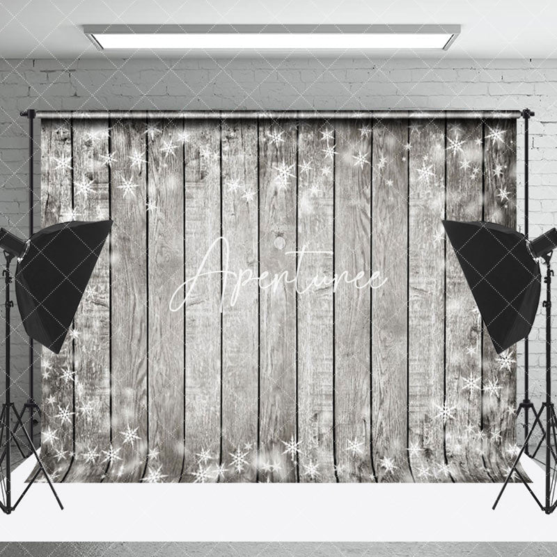 Aperturee - Aperturee Winter Snowflake Grey Wood Christmas Vibe Backdrop