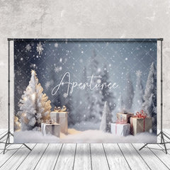 Aperturee - Aperturee Winter Snowflake Pine Trees Gifts Christmas Backdrop