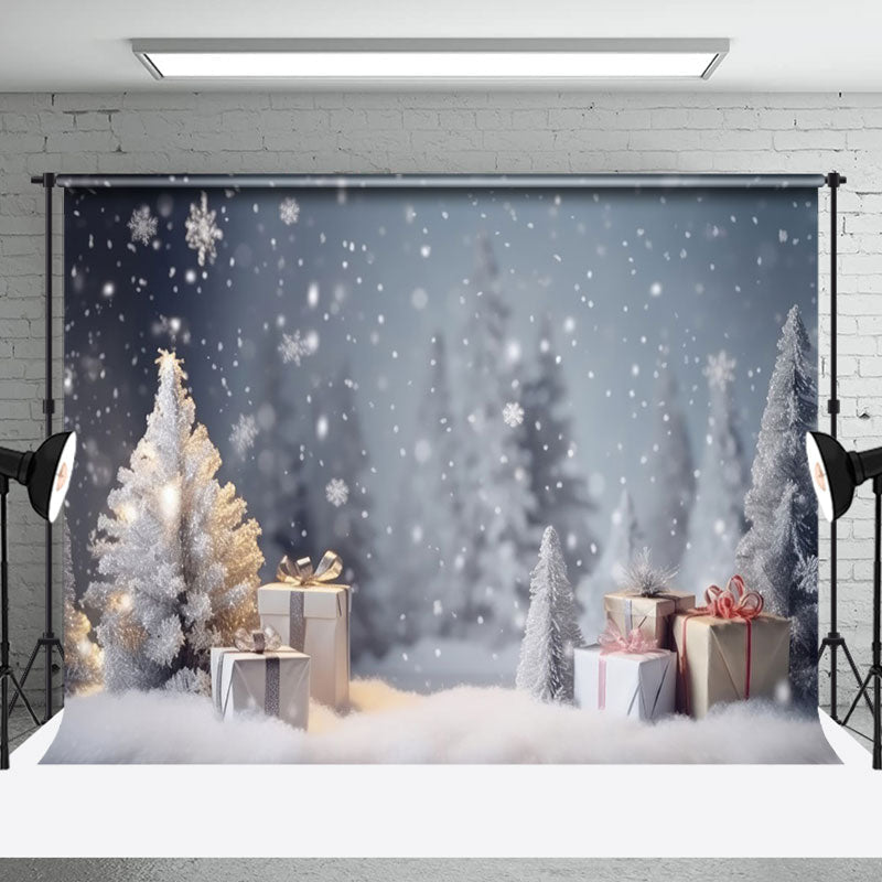 Aperturee - Aperturee Winter Snowflake Pine Trees Gifts Christmas Backdrop