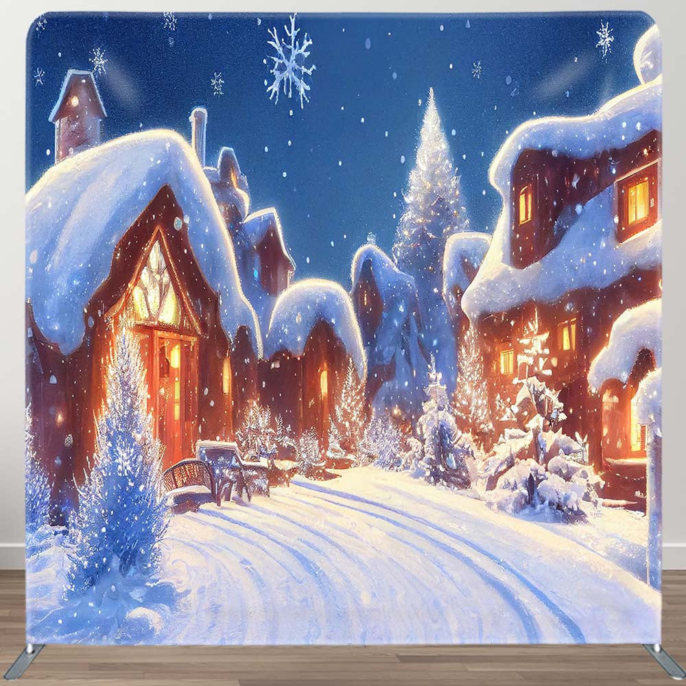 Aperturee - Aperturee Winter Snowflake Village Christmas Pillow Case Backdrop