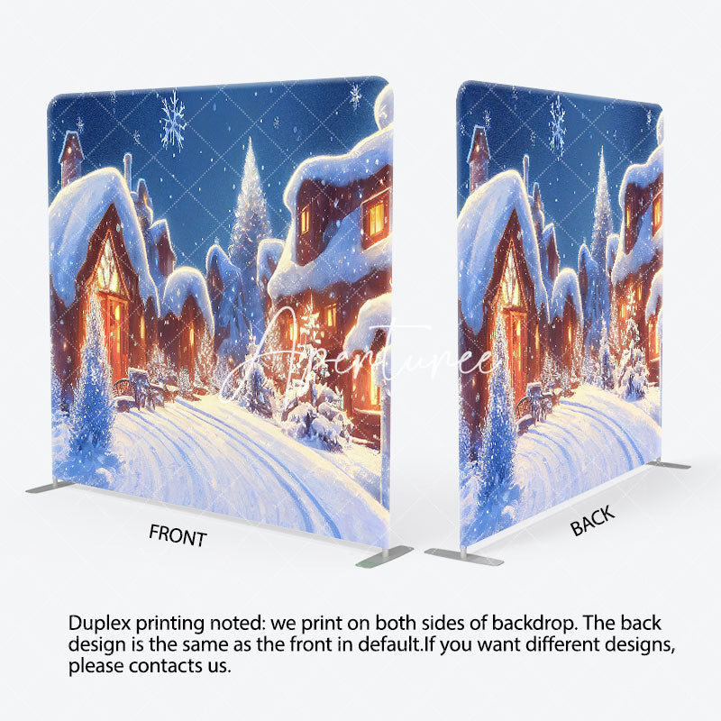 Aperturee - Aperturee Winter Snowflake Village Christmas Pillow Case Backdrop