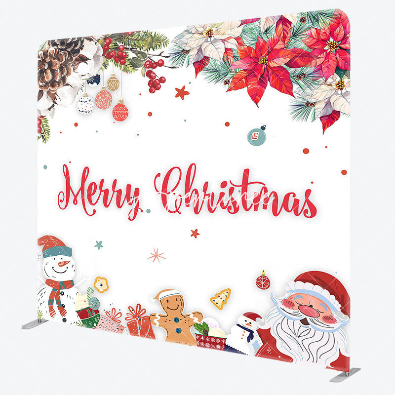 Aperturee - Aperturee Winter Snowman Santa Floral Pillow Cover Backdrop