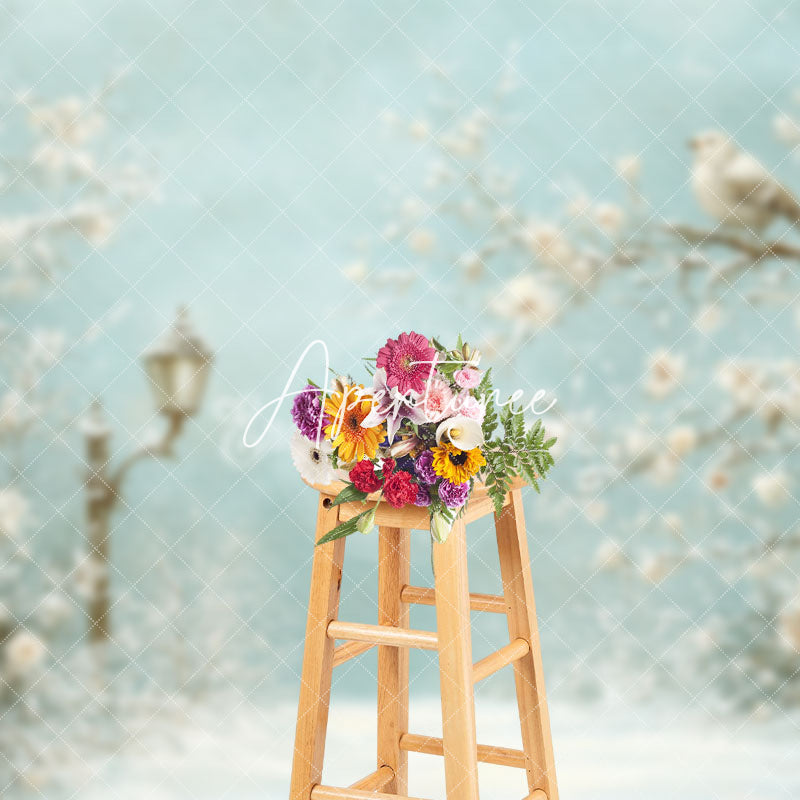 Aperturee - Aperturee Winter Snowy Bird Floral Natural Scenery Backdrop