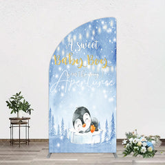 Aperturee - Aperturee Winter Snowy Blue Penguin Baby Shower Arch Backdrop