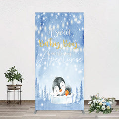 Aperturee - Aperturee Winter Snowy Blue Penguin Baby Shower Arch Backdrop