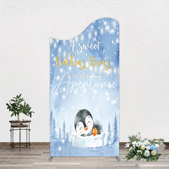 Aperturee - Aperturee Winter Snowy Blue Penguin Baby Shower Arch Backdrop