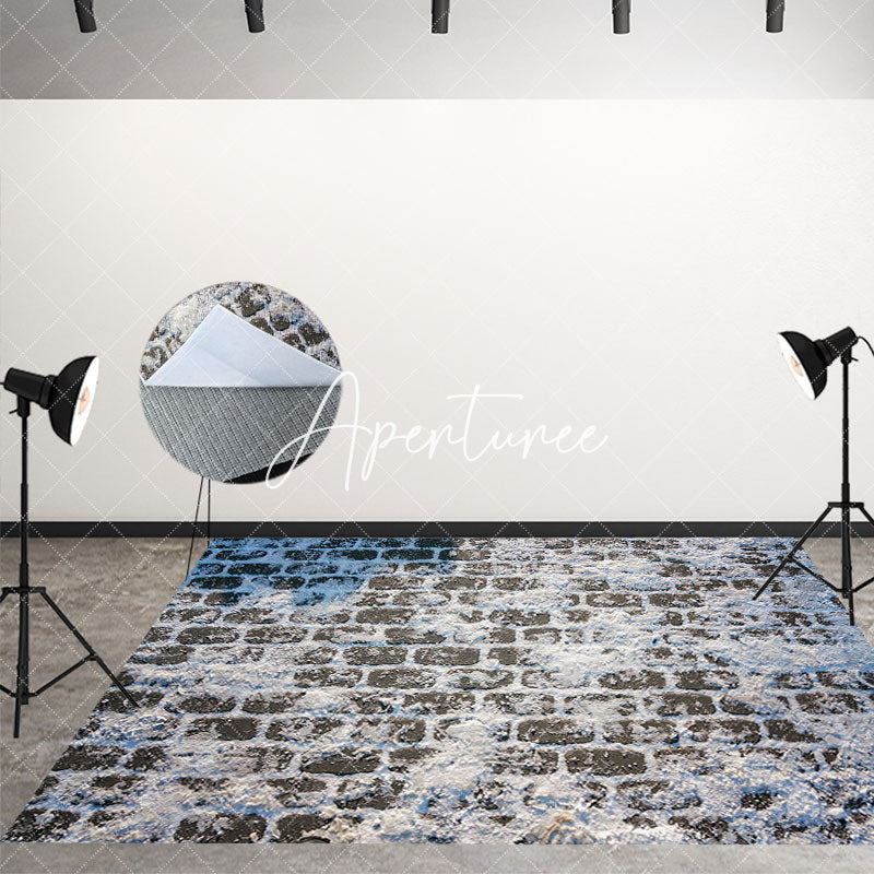 Aperturee - Aperturee Winter Snowy Brick Pavement Fabric Floor Backdrop