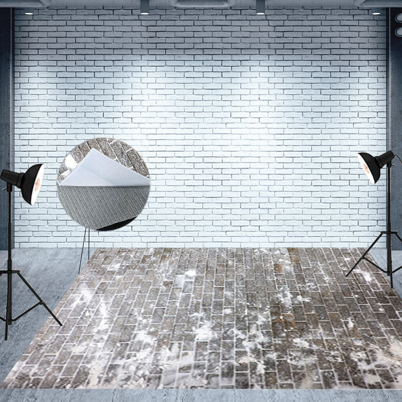 Aperturee - Aperturee Winter Snowy Brick Texture Fabric Floor Backdrop