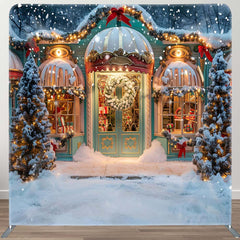 Aperturee - Aperturee Winter Snowy Christmas Store Pillow Cover Backdrop