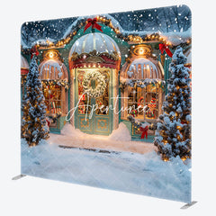 Aperturee - Aperturee Winter Snowy Christmas Store Pillow Cover Backdrop