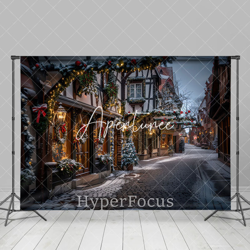 Aperturee - Aperturee Winter Snowy Christmas Vibe Street Photo Backdrop