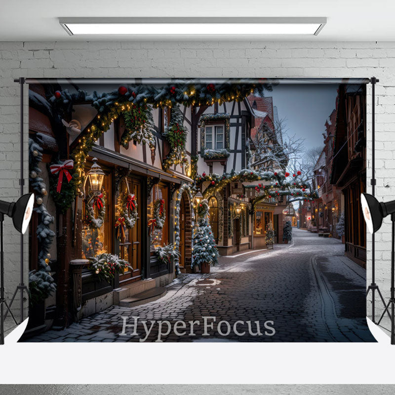 Aperturee - Aperturee Winter Snowy Christmas Vibe Street Photo Backdrop