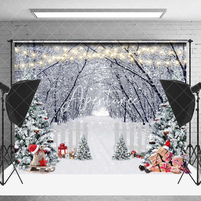 Aperturee - Aperturee Winter Snowy Forest Christmas Tree Photo Backdrop