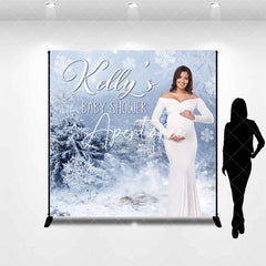 Aperturee - Aperturee Winter Snowy Forest Custom Photo Baby Shower Backdrop