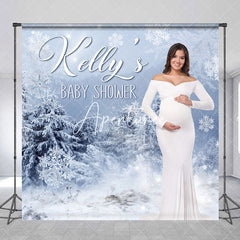 Aperturee - Aperturee Winter Snowy Forest Custom Photo Baby Shower Backdrop