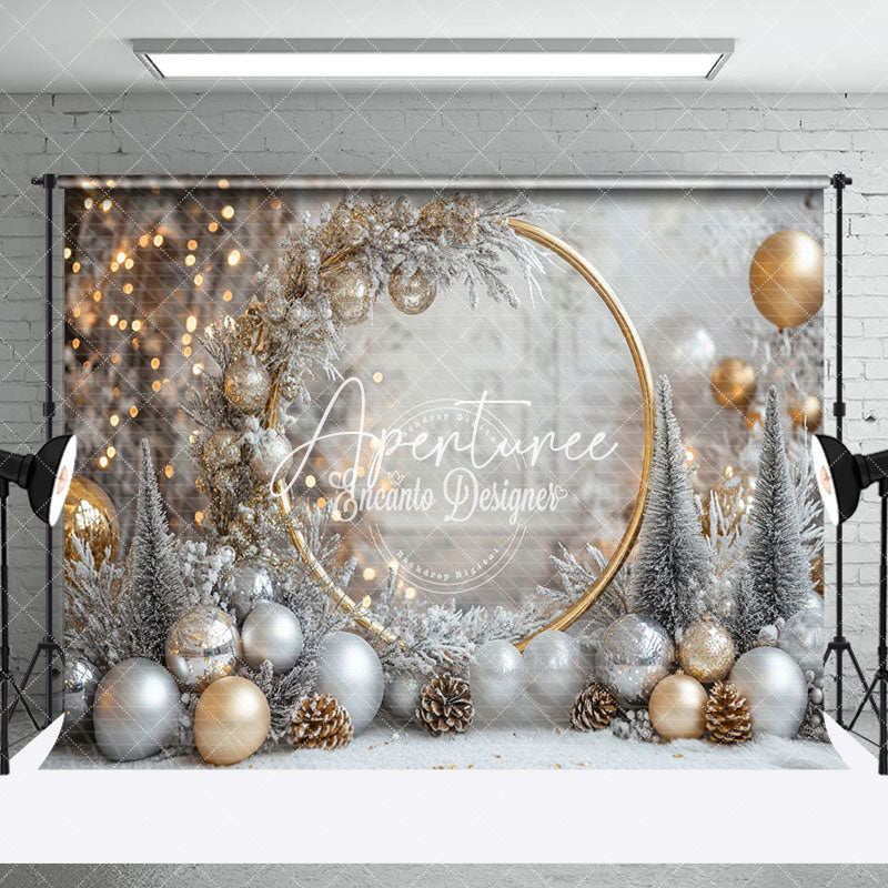 Aperturee - Aperturee Winter Snowy Gold Light Christmas Room Set Backdrop