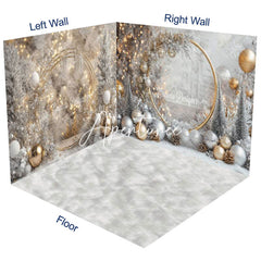 Aperturee - Aperturee Winter Snowy Gold Light Christmas Room Set Backdrop