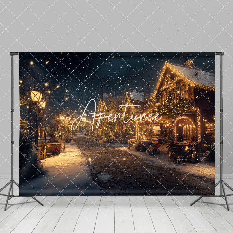 Aperturee - Aperturee Winter Snowy Lighted Christmas Vibe Street Backdrop