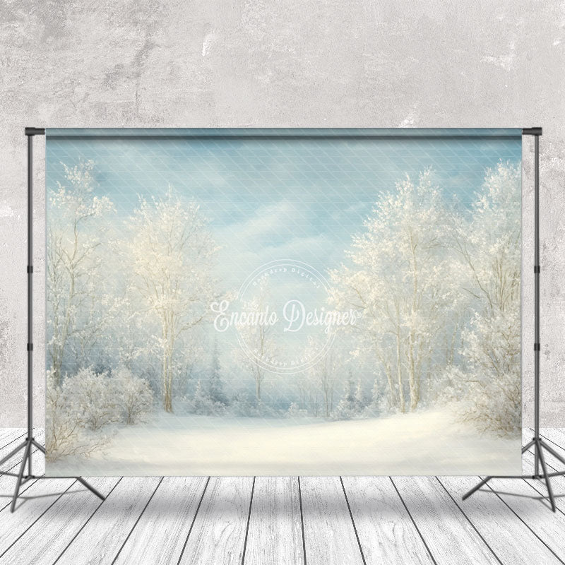 Aperturee - Aperturee Winter Snowy Natural Forest Scenery Photo Backdrop