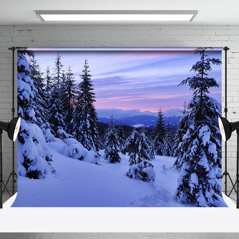 Aperturee - Aperturee Winter Snowy Natural Forest Sunset Scene Backdrop