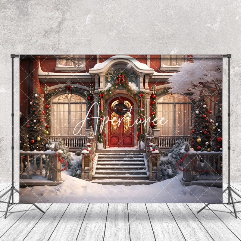 Aperturee - Aperturee Winter Snowy Night Christmas Festive House Backdrop