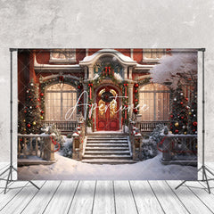 Aperturee - Aperturee Winter Snowy Night Christmas Festive House Backdrop