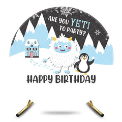 Aperturee - Aperturee Winter Snowy Penguin Sheep Round Birthday Backdrop