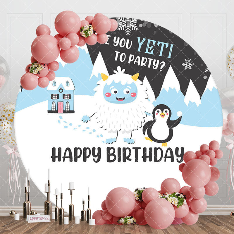 Aperturee - Aperturee Winter Snowy Penguin Sheep Round Birthday Backdrop