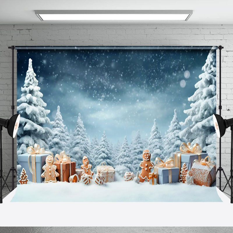 Aperturee - Aperturee Winter Snowy Scene Elegant Gift Xmas Trees Backdrop