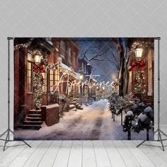 Aperturee - Aperturee Winter Snowy Street Festive Lights Cozy Backdrop