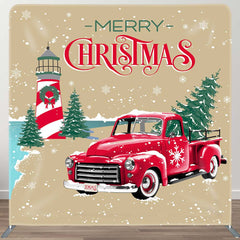 Aperturee - Aperturee Winter Snowy Trees Red Car Merry Christmas Backdrop