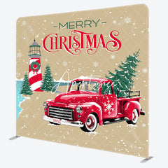 Aperturee - Aperturee Winter Snowy Trees Red Car Merry Christmas Backdrop