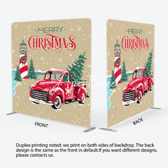 Aperturee - Aperturee Winter Snowy Trees Red Car Merry Christmas Backdrop