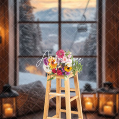 Aperturee - Aperturee Winter Snowy Wooden Window Floor Scenery Backdrop